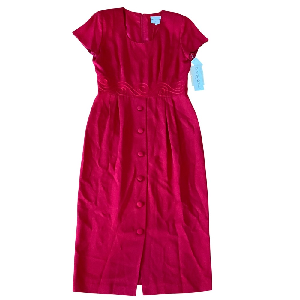 Danny & Nicole New York Vintage Dress Women 14 Red Short Sleeve Button Front